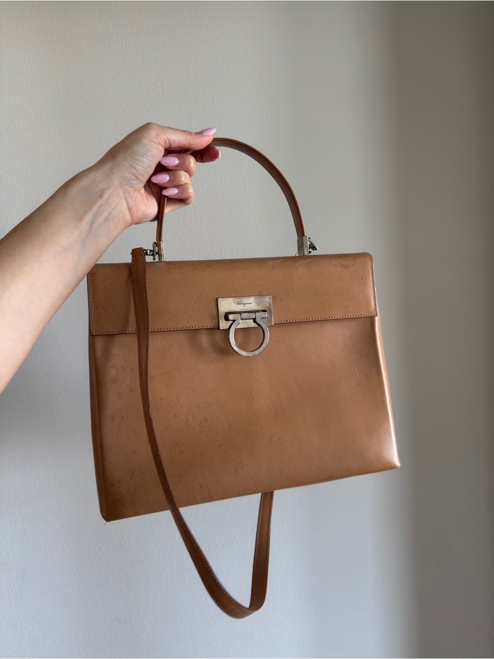 Salvatore Ferragamo Saddle Brown Leather Top-Handle Satchel